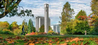 Image of UBC campus with the Clock Tower & Buchannan Tower in the background