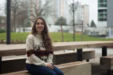 First year UBC student Rachel outside of Orchard Commons